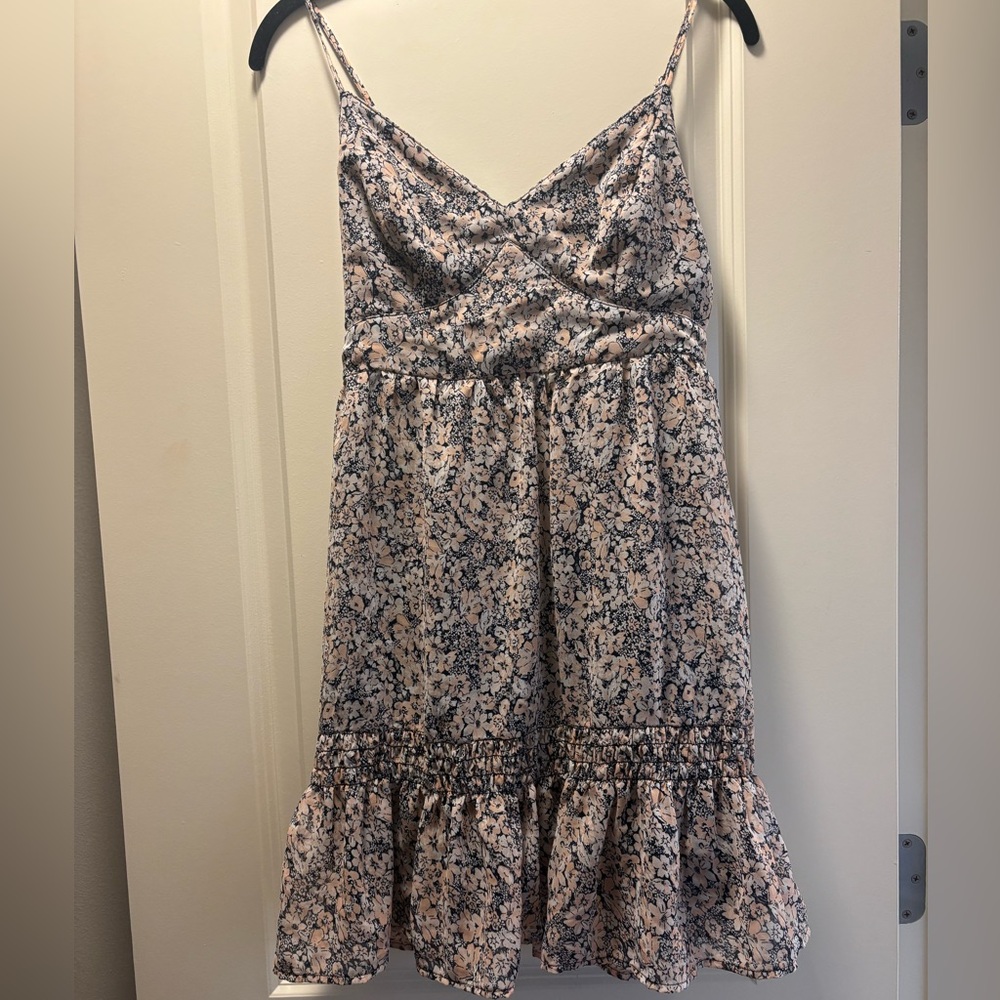Pink and Blue Floral Midi Dress